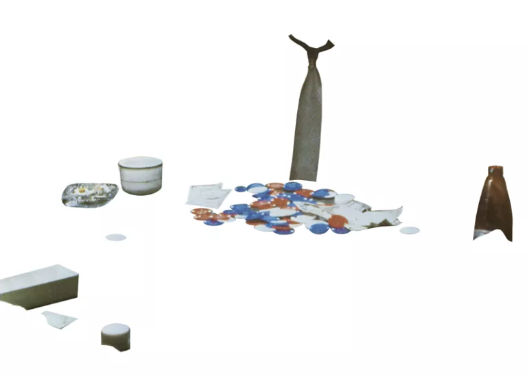 John Baldessari - Bottle, Poker Chips, Money, Tie, Cup, Ashtray and Box (2011)
